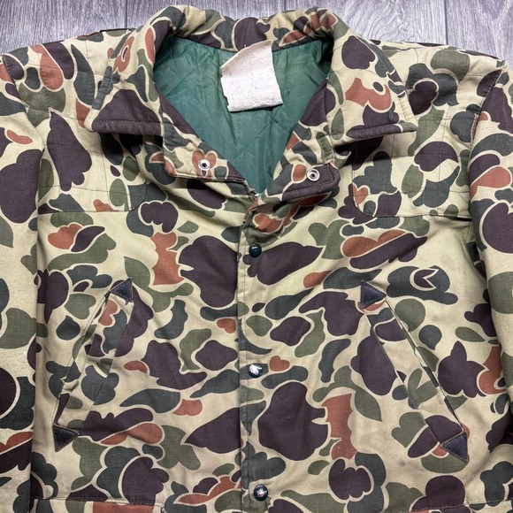 Vintage Thermo king Jacket Mens XL Duck Camo 70s Zip Hunting Hooded Talon Snap - Picture 2 of 10